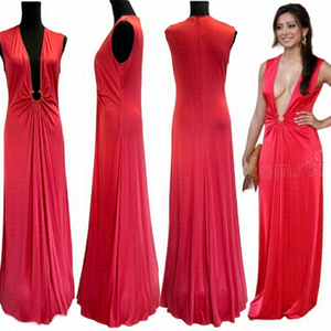 BCBGMAXAZRIA coral pink deep V plunging neckline sleeveless maxi dress gown M